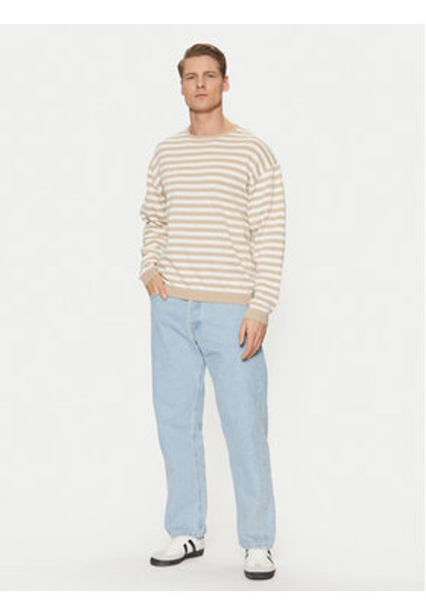 Jack & Jones - Jack&Jones Sweter Calvin 12269031 Beżowy Relaxed Fit. Kolor: beżowy. Materiał: bawełna