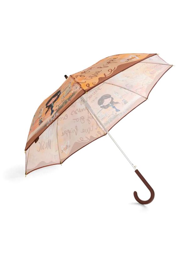 Żółty Długi Parasol Damski Anekke Z Laleczką. Kolor: żółty. Materiał: materiał