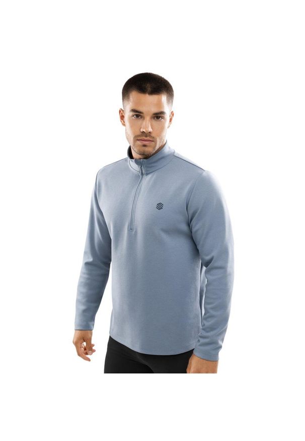 SIROKO - Męska bluza treningowa z suwakiem pod szyją Fitness Siroko Blur. Kolor: niebieski. Materiał: materiał. Długość: krótkie. Sport: fitness