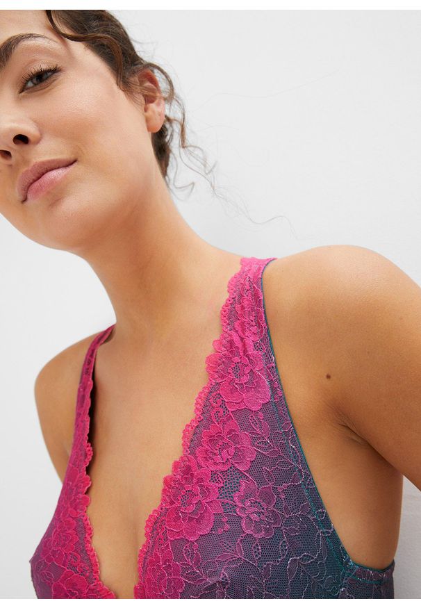 bonprix - Biustonosz bustier z delikatną koronką w cieniowanych kolorach. Kolor: niebieski. Materiał: koronka. Wzór: koronka