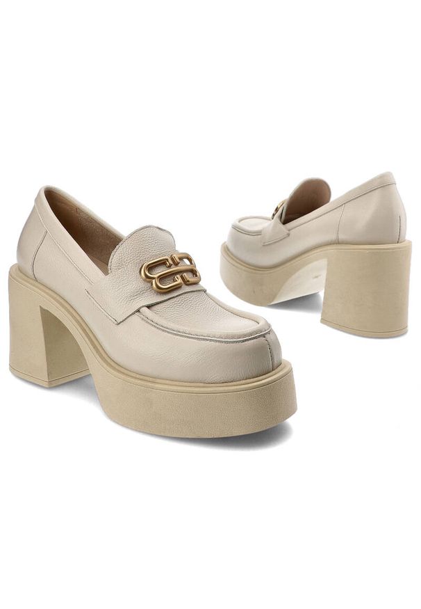 Beżowe Półbuty Armodo Stylowe Obuwie Ze Skóry Naturalnej. Zapięcie: klamry. Kolor: beżowy. Materiał: skóra. Obcas: na obcasie. Styl: elegancki. Wysokość obcasa: średni