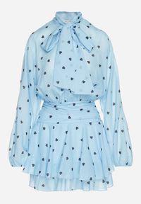 Born2be - Niebieska Rozkloszowana Sukienka z Rękawami Typu Nietoperz i Wiązaniem Miriviela. Okazja: na co dzień. Kolor: niebieski. Materiał: jeans. Typ sukienki: proste. Styl: casual, klasyczny #3