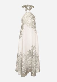 Born2be - Zielona Sukienka z Wiskozą i Motywem Palm z Wiązaniem Izomara. Okazja: na co dzień, na spacer. Kolor: zielony. Materiał: wiskoza. Sezon: lato. Styl: casual, elegancki #4