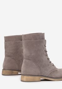 Renee - Szare Botki Phoebima. Wysokość cholewki: za kostkę. Nosek buta: okrągły. Zapięcie: sznurówki. Kolor: szary. Materiał: jeans, zamsz. Szerokość cholewki: normalna. Obcas: na obcasie. Styl: klasyczny. Wysokość obcasa: niski #5