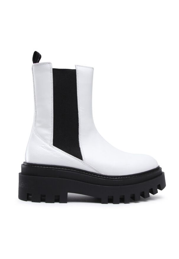 Calvin Klein Jeans Sztyblety Flatform Chelsea Boot YW0YW00850 Biały. Kolor: biały. Materiał: skóra