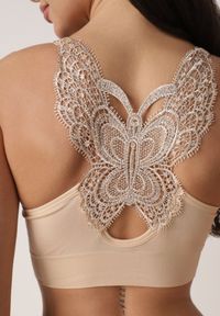 Born2be - Beżowy Biustonosz z Koronką w Cyrkonie Liurada. Kolor: beżowy. Materiał: koronka. Rodzaj stanika: wyciągane miseczki. Wzór: koronka #6