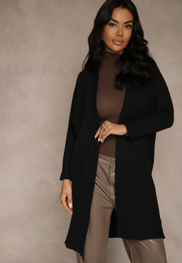 Renee - Czarny Niezapinany Casualowy Kardigan Felltusa. Okazja: na co dzień. Kolor: czarny. Materiał: jeans. Styl: casual