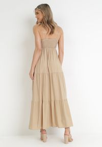 Born2be - Beżowa Bawełniana Sukienka Maxi z Ażurową Gumką w Pasie Emmaya. Kolor: beżowy. Materiał: bawełna. Wzór: ażurowy. Sezon: lato. Długość: maxi #3