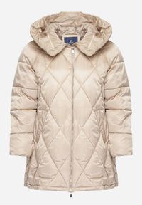 Born2be - Jasnobeżowa Pikowana Kurtka z Rozcięciami na Napy i z Kapturem ze Ściągaczami Letamira. Okazja: na co dzień. Typ kołnierza: kaptur. Kolekcja: plus size. Kolor: beżowy. Materiał: jeans. Długość rękawa: długi rękaw. Długość: długie. Styl: elegancki, casual #2