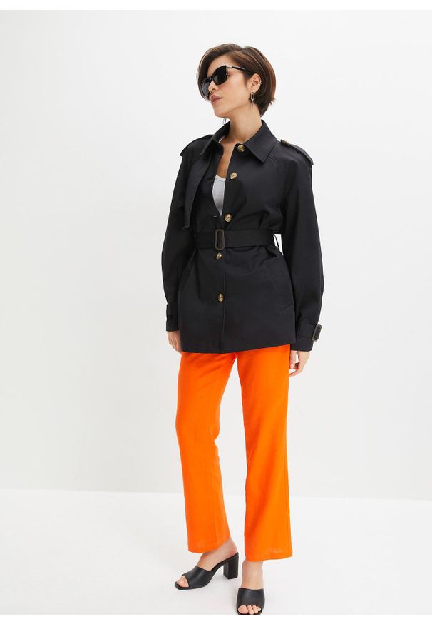 bonprix - Spodnie high-waist z mieszanki wiskozy z lnem. Stan: podwyższony. Kolor: pomarańczowy. Materiał: wiskoza, len