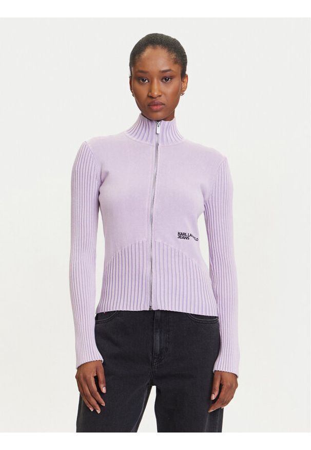 Karl Lagerfeld Jeans Kardigan A3W18010 Fioletowy Slim Fit. Kolor: fioletowy. Materiał: bawełna