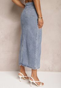 Renee - Niebieska Spódnica Jeansowa Midi z Wysokim Stanem Zakila. Stan: podwyższony. Kolor: niebieski. Materiał: jeans #3