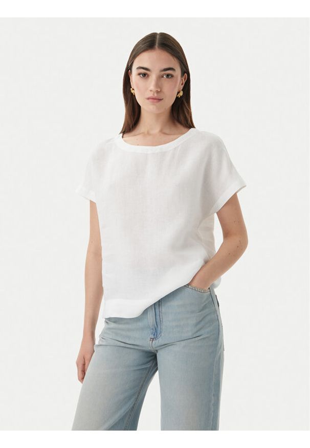 Marella T-Shirt Geyser 2615111132 Biały Regular Fit. Kolor: biały. Materiał: len