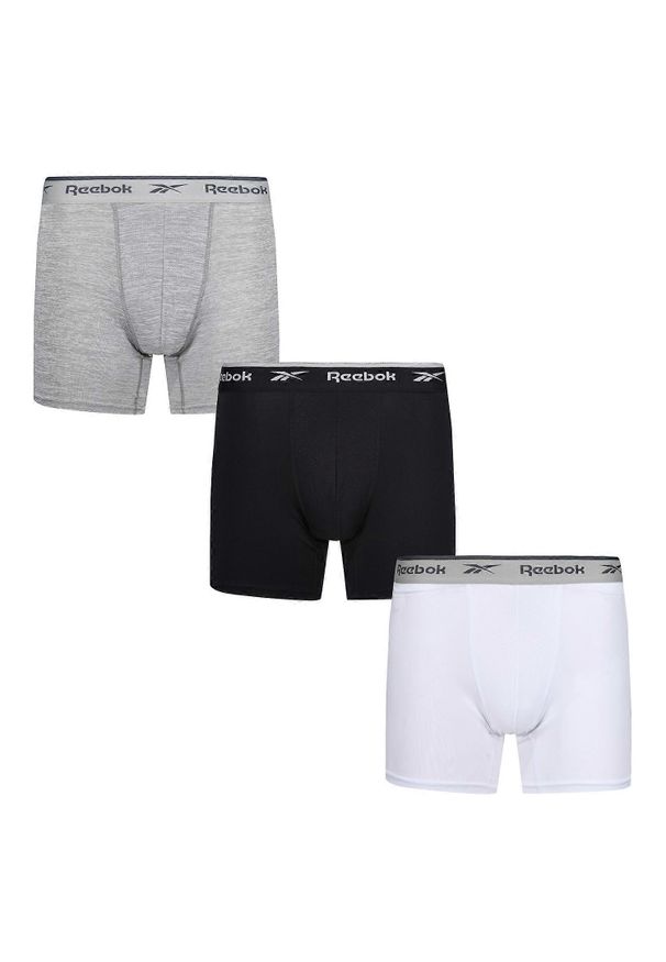 Reebok - Męskie Bokserki Sportowe Ainslie (zestaw 3 Sztuk). Kolor: czarny, szary, biały, wielokolorowy. Styl: sportowy