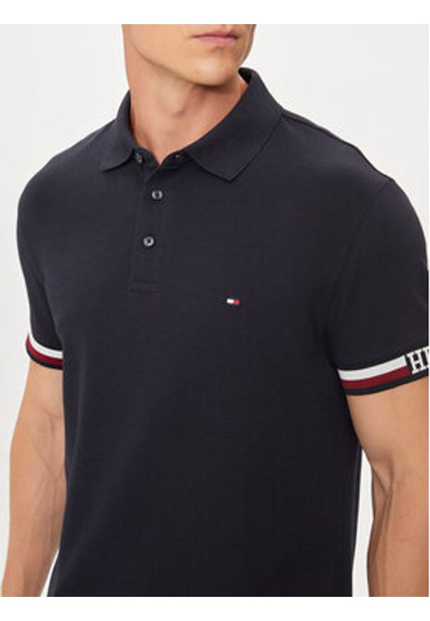 TOMMY HILFIGER - Tommy Hilfiger Polo Monotype Flag MW0MW33585 Granatowy Slim Fit. Typ kołnierza: polo. Kolor: niebieski. Materiał: bawełna, wiskoza