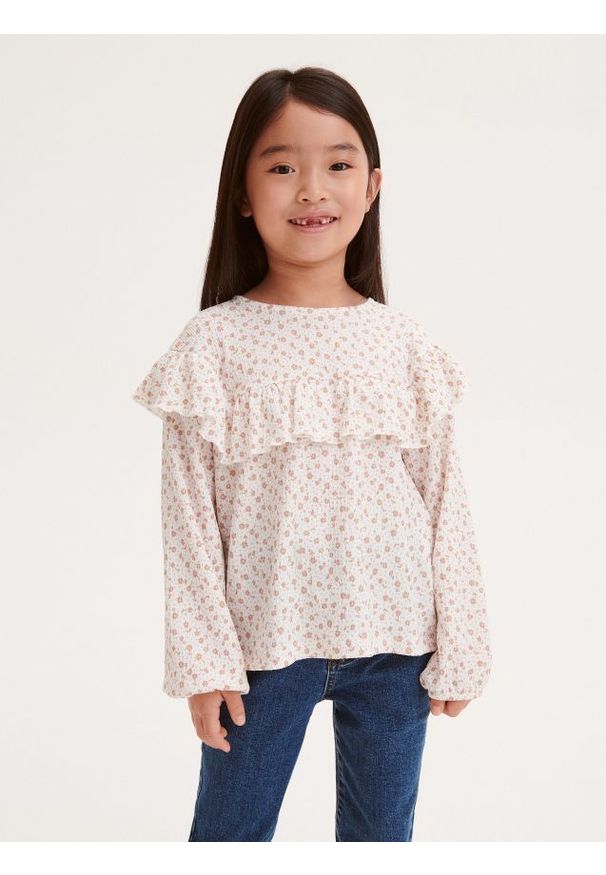 Reserved - Bluzka z falbanami - złamana biel. Materiał: dzianina