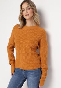 Born2be - Brązowy Sweter o Klasycznym Kroju z Wytłoczonym Wzorem Gundall. Kolor: brązowy. Styl: klasyczny