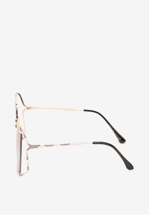 Renee - Złoto-Czarne Okulary Przeciwsłoneczne z Filtrem UV w Cienkiej Oprawce Froline. Kolor: fioletowy