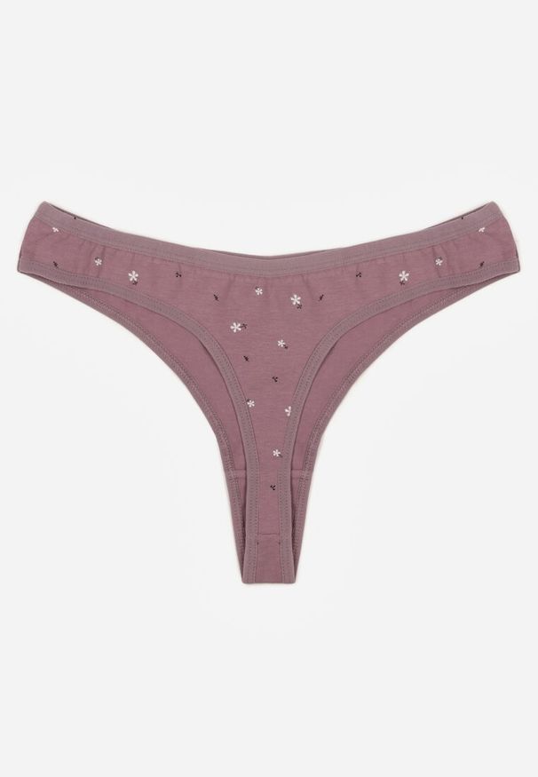 Renee - Fioletowe Majtki Strongi z Drobnym Nadrukiem z Bawełną Clymeine. Kolor: fioletowy. Materiał: bawełna. Wzór: nadruk