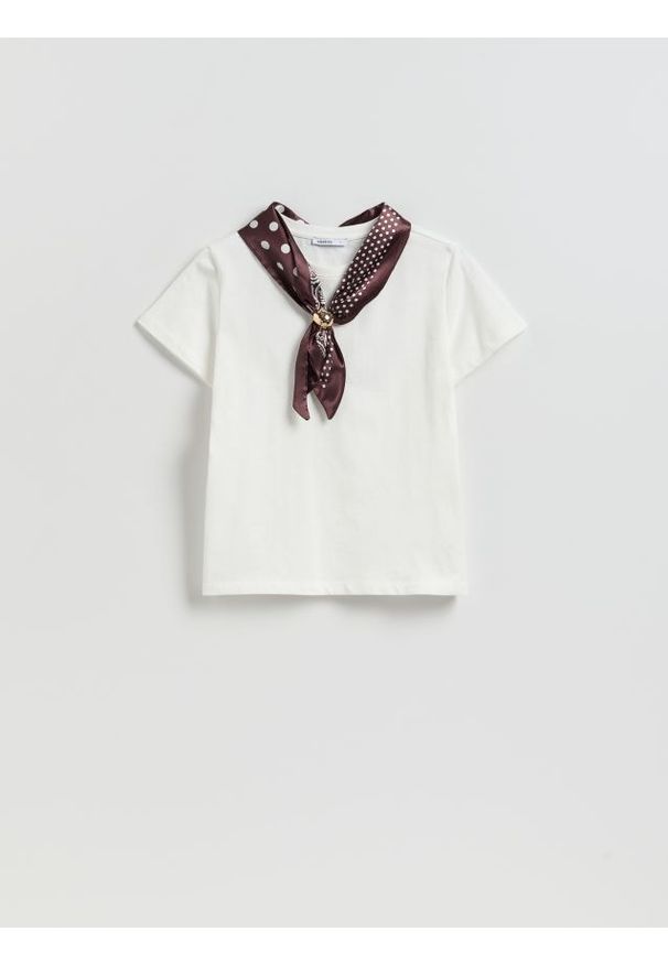 Reserved - T-shirt z apaszką - biały. Kolor: biały. Materiał: bawełna