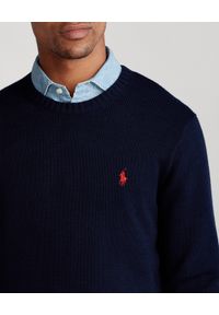 Ralph Lauren - RALPH LAUREN - Granatowy sweter z bawełny Regular Fit. Typ kołnierza: polo. Kolor: niebieski. Materiał: bawełna. Wzór: haft, ze splotem. Styl: klasyczny #4