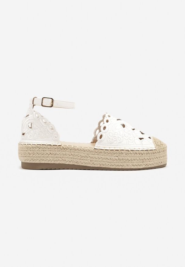 Born2be - Białe Espadryle na Grubej Podeszwie z Ażurową Cholewką Eleasel. Okazja: na co dzień. Zapięcie: sprzączka. Kolor: biały. Materiał: jeans. Szerokość cholewki: normalna. Wzór: ażurowy. Styl: casual