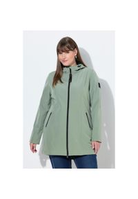 ULLA POPKEN - Damskie Długa kurtka softshell HYPRAR hydrofobowa trapezowy krój. Kolekcja: plus size. Kolor: zielony. Materiał: poliester, materiał, elastan. Długość: długie. Sport: turystyka piesza #1