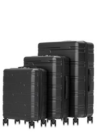 Ochnik - Komplet walizek na kółkach 19''/24''/30''. Kolor: czarny. Materiał: guma, poliester, materiał