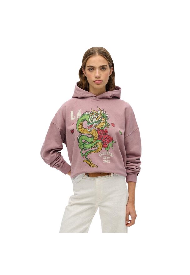 Bluza damska z kapturem Superdry Neo Trad Tattoo. Typ kołnierza: kaptur. Kolor: fioletowy