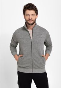 Volcano - Bluza ze stójką B-LENOX. Typ kołnierza: kołnierzyk stójkowy. Kolor: szary. Materiał: bawełna, materiał. Wzór: gładki. Styl: klasyczny #1