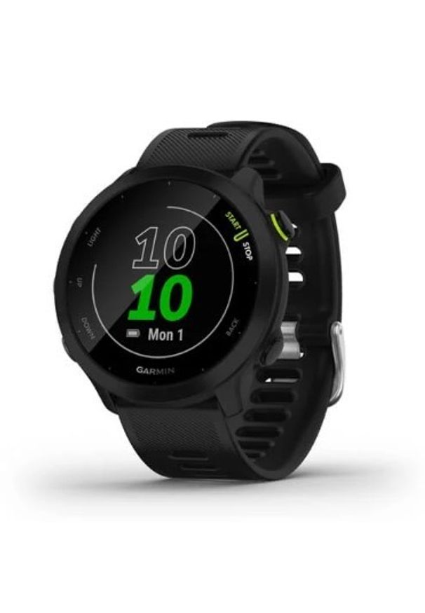 GARMIN - Zegarek sportowy Garmin Forerunner 55 czarny. Rodzaj zegarka: smartwatch. Kolor: czarny. Materiał: materiał. Styl: sportowy