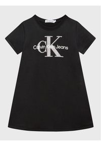 Calvin Klein Jeans Sukienka codzienna Monogram Metallic IG0IG01835 Czarny Regular Fit. Okazja: na co dzień. Kolor: czarny. Materiał: bawełna. Typ sukienki: proste. Styl: casual