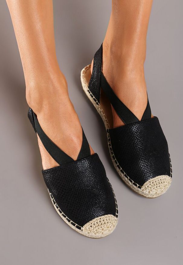 Born2be - Czarne Płaskie Espadryle z Imitacji Skóry Wialla. Kolor: czarny. Materiał: skóra. Sezon: lato