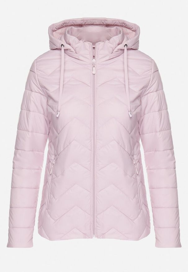 Born2be - Jasnoróżowa Kurtka z Odpinanym Kapturem Pikowana Ariobia. Kolor: różowy