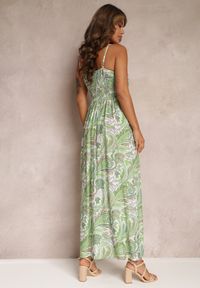 Renee - Zielona Rozkloszowana Sukienka z Wiskozy w Fantazyjny Print Eirlina. Kolor: zielony. Materiał: wiskoza. Długość rękawa: na ramiączkach. Wzór: nadruk. Sezon: lato. Typ sukienki: kopertowe #2