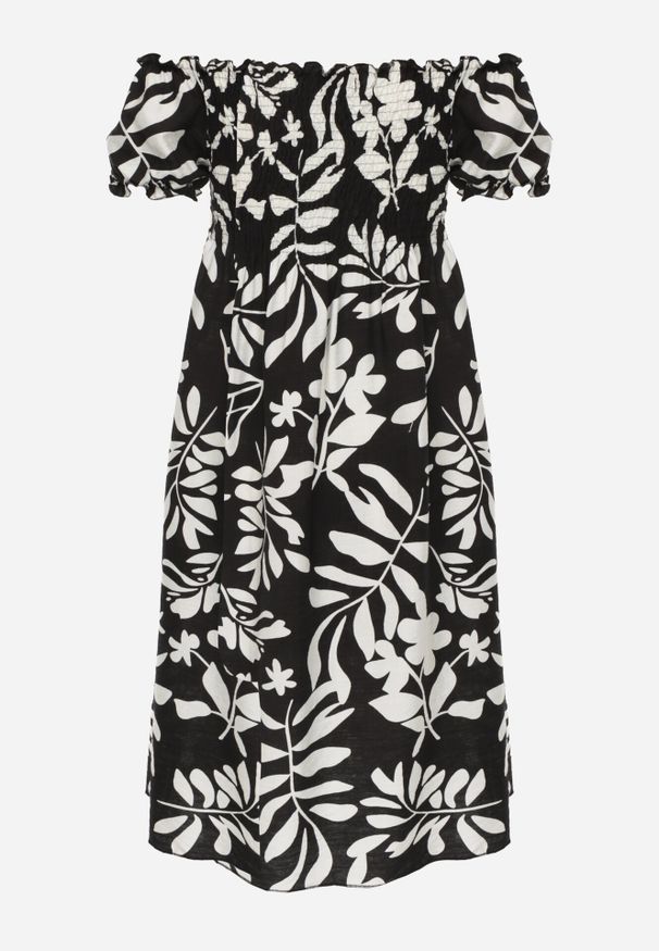 Born2be - Czarna Wiskozowa Sukienka Hiszpanka w Kwiatowy Wzór Berinira. Okazja: na co dzień. Typ kołnierza: dekolt hiszpanka. Kolor: czarny. Materiał: wiskoza. Wzór: kwiaty. Sezon: lato. Typ sukienki: z odkrytymi ramionami, proste. Styl: casual, elegancki