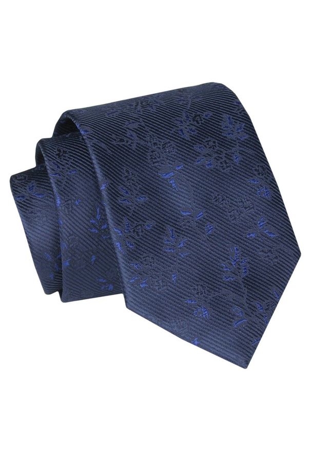 Alties - Krawat - ALTIES - Granat, Kwiatowa Faktura. Kolor: niebieski. Materiał: tkanina. Wzór: kwiaty. Styl: elegancki, wizytowy