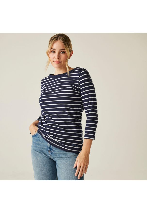 Regatta - Koszulka do chodzenia z rękawem 3/4 damska Bayletta II. Kolor: niebieski. Materiał: tkanina. Długość rękawa: długi rękaw. Długość: długie. Sport: turystyka piesza