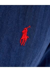 Ralph Lauren - RALPH LAUREN - Granatowa koszula z lnu Custom Fit. Typ kołnierza: polo. Kolor: niebieski. Materiał: len. Długość rękawa: długi rękaw. Długość: długie. Wzór: haft #2