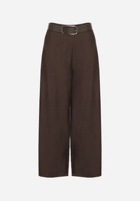 Born2be - Brązowe Bawełniane Szerokie Spodnie Garniturowe z Wysokim Stanem i Paskiem Tusamia. Okazja: na co dzień, na spotkanie biznesowe. Stan: podwyższony. Kolor: brązowy. Materiał: bawełna. Styl: biznesowy, klasyczny, casual, elegancki #5