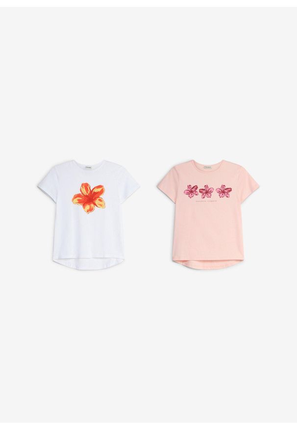 bonprix - T-shirt z elastycznej mieszanki bawełny organicznej (2 szt.). Kolor: biały. Materiał: bawełna. Długość rękawa: krótki rękaw. Długość: krótkie. Wzór: nadruk. Sezon: lato