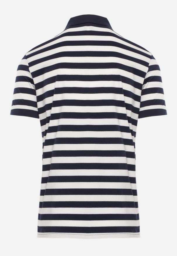 Born2be - Granatowa Koszulka Polo z Bawełny w Poziome Paski Germus. Okazja: na co dzień. Typ kołnierza: polo. Kolor: niebieski. Materiał: bawełna. Wzór: paski. Styl: casual