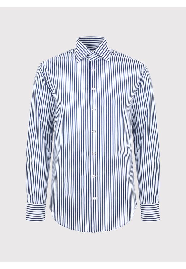 Pako Lorente - PAKO LORENTE – Bawełniana koszula męska w granatowe paski. Kolor: niebieski. Materiał: bawełna. Długość rękawa: długi rękaw. Długość: długie. Wzór: paski