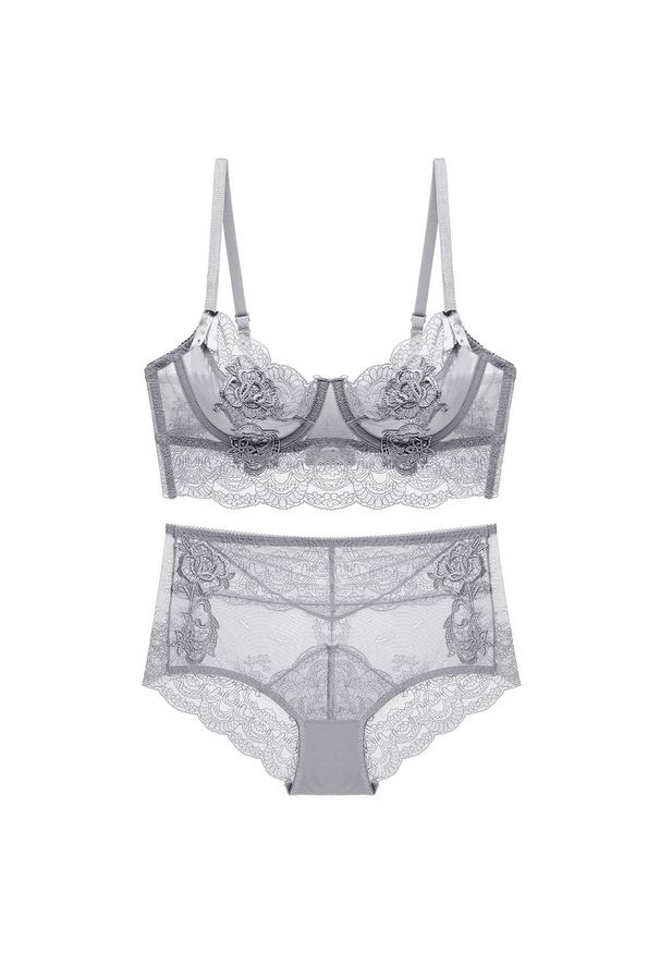 Intica - Komplet bielizny z koronką na romantyczne wieczory Sherilyn. Kolor: szary. Materiał: koronka. Wzór: koronka