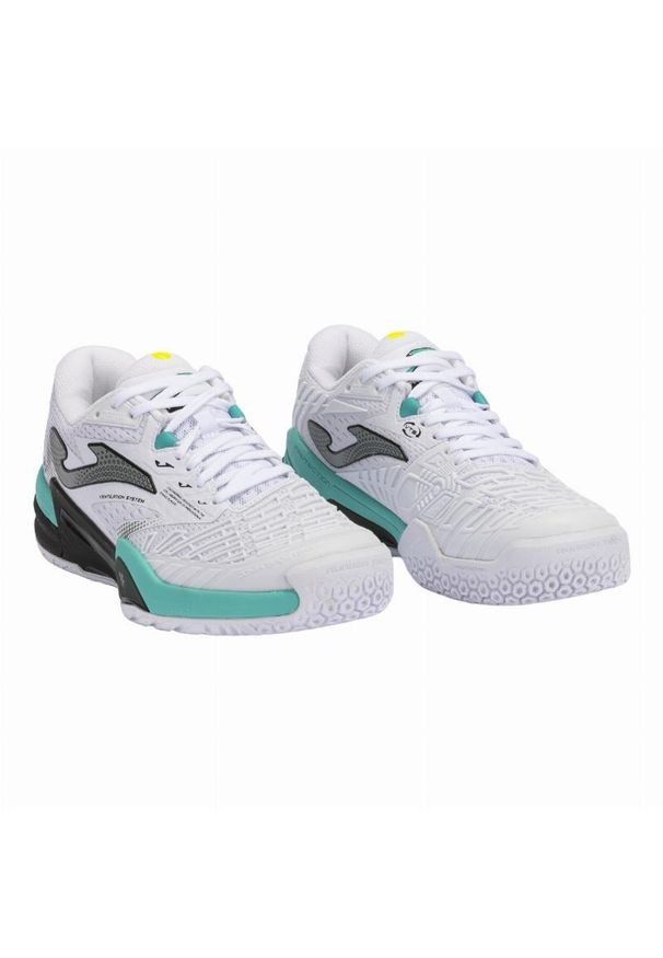 Buty do tenisa męskie Joma Roland 2402 Allcourt. Zapięcie: sznurówki. Kolor: czarny, biały, wielokolorowy. Materiał: materiał, syntetyk, tkanina. Szerokość cholewki: normalna. Sport: tenis