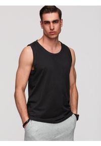 Ombre Clothing - Męska bawełniana koszulka tank top BASIC – czarna V3 - Rozmiar: XL. Okazja: na co dzień. Kolor: czarny. Materiał: bawełna. Długość rękawa: na ramiączkach. Wzór: aplikacja, jednolity. Sezon: lato. Styl: wakacyjny, casual #1