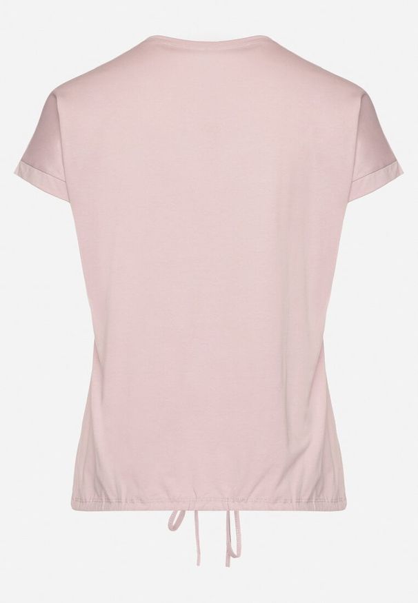Born2be - Jasnofioletowy T-shirt Ozdobiony Napisem i Paskami Olirvenia. Okazja: na co dzień. Kolor: fioletowy. Materiał: jeans. Wzór: aplikacja, napisy. Styl: casual