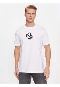 Karl Lagerfeld Jeans - KARL LAGERFELD T-Shirt Klj Regular Monogram Sslv Tee 236D1704 Biały Regular Fit. Typ kołnierza: dekolt w karo. Kolor: biały. Materiał: bawełna