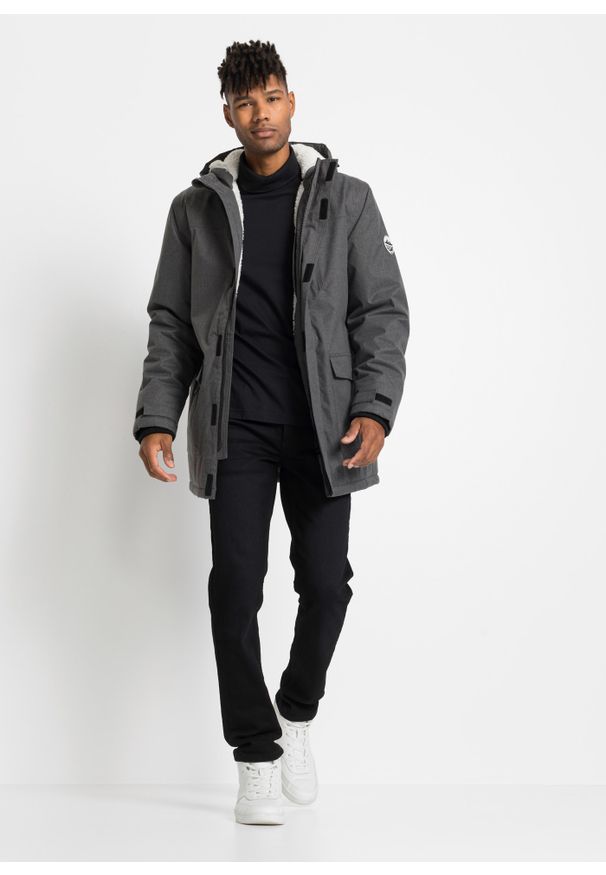 bonprix - Parka funkcyjna outdoorowa z polarem barankiem. Kolor: szary. Materiał: polar
