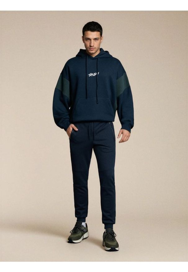 Sinsay - Sportowe spodnie dresowe z przeszyciami - granatowy. Kolor: niebieski. Materiał: dresówka. Styl: sportowy